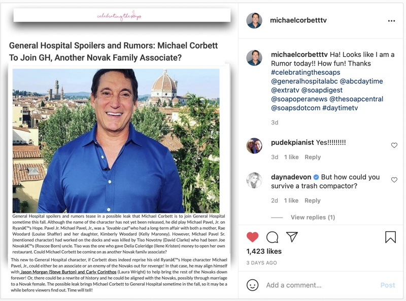 Michael Corbett Breaks Silence on Rumored Appearance on General Hospital