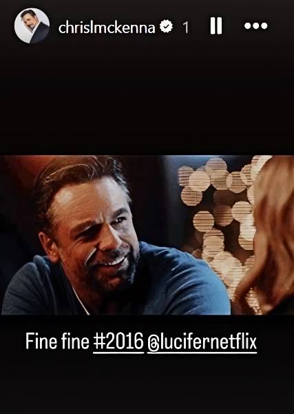 Chris was in Lucifer - Netlfix - @chrislmckenna - Instagram Stories