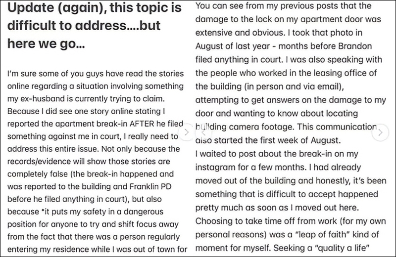 Part one of the GH star's statement - Instagram