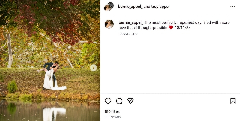 The wedding confirmed by Bernie and Troy - Instagram