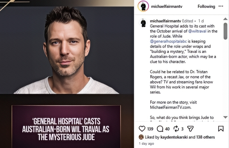 Instagram post about Wil - @MichaelFarimanTV