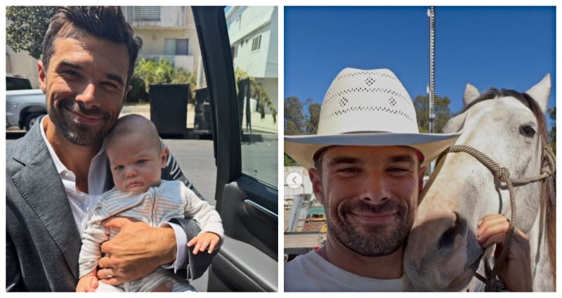 Josh with baby Noah and his horse - Instagram